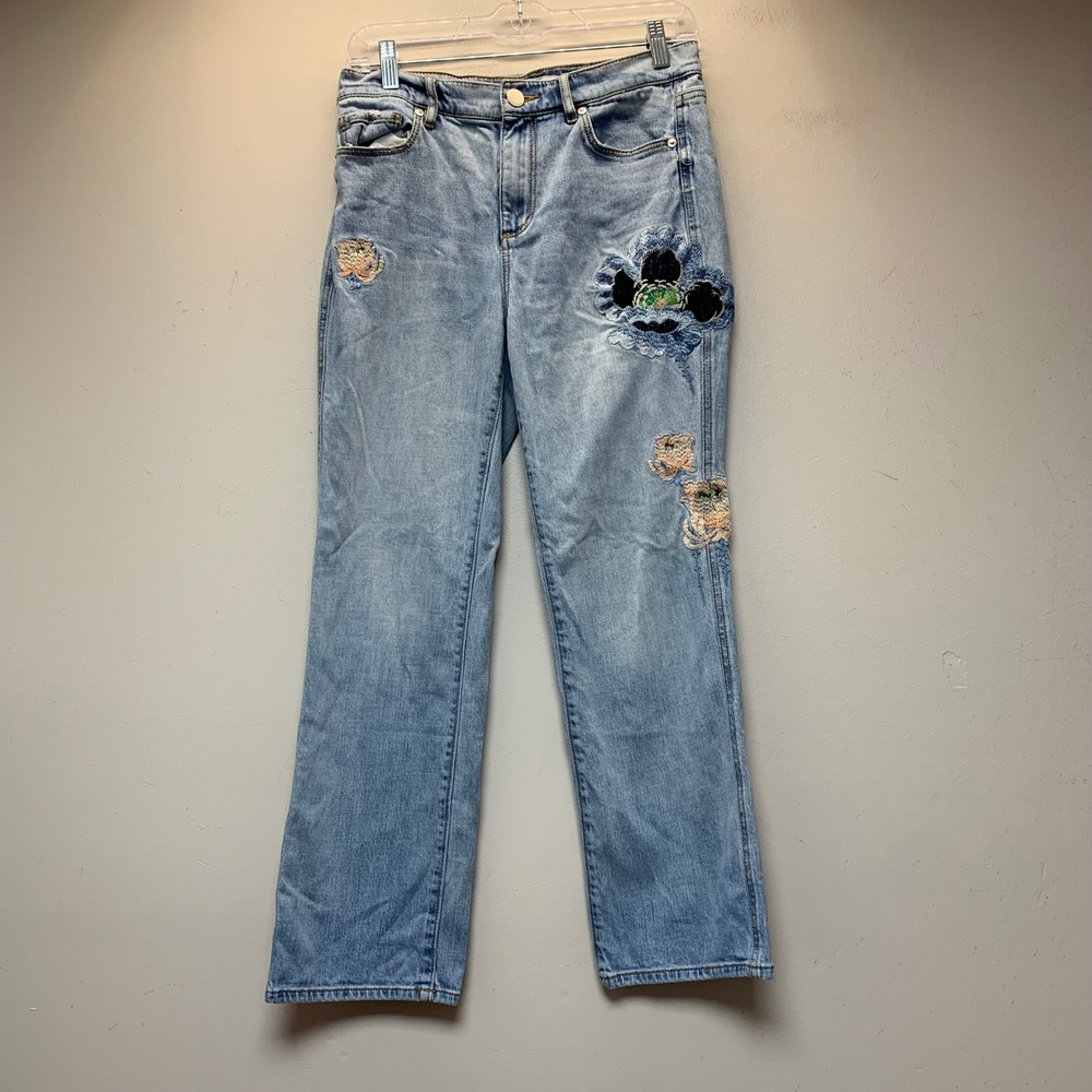 LOFT Jeans Women 4 27 Light Blue Excellent Floral Embroidered Straight Leg